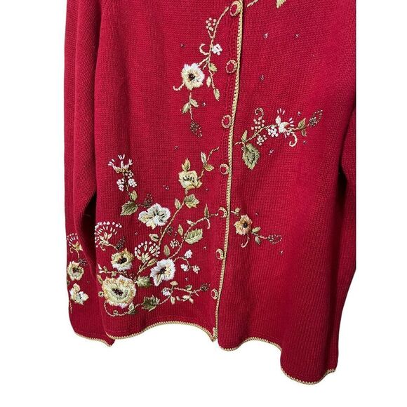 Vintage Heirloom Collectibles Red Embroidered Cardigan Sweater Size S - Picture 3 of 7